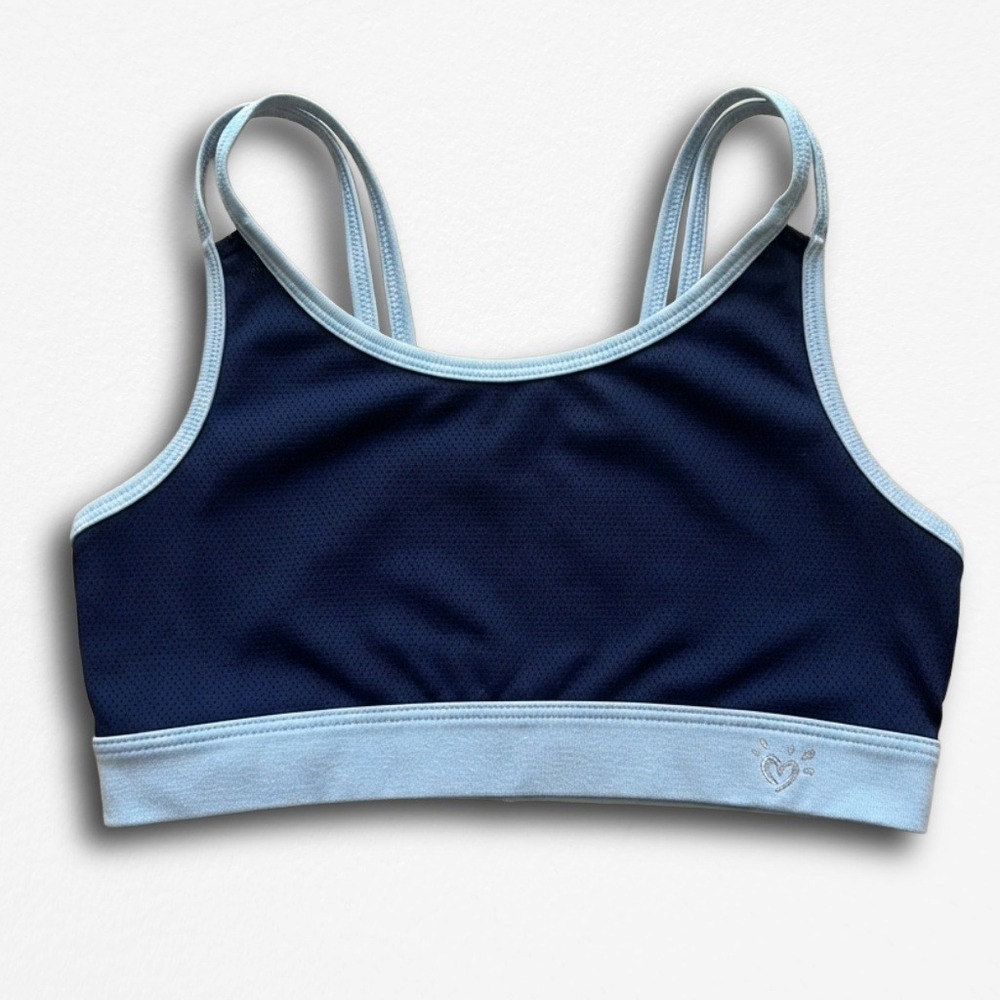 Justice Active Girls Navy Light Blue Strappy Back Sports Bra Size 34